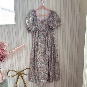 MARBLE Floral Puff Sleeve Midi Dress